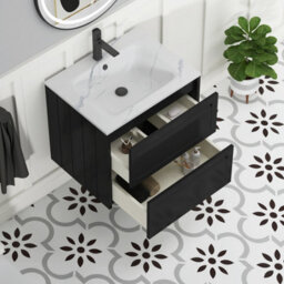 Royal Bathrooms Elmore 600mm Traditional Wall Hung 2 Drawer Bathroom Vanity Unit With Sintered Stone Basin - Matt Nocturne Black - thumbnail 5