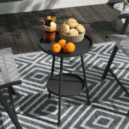Outsunny Round Garden Table, 2-Tier Metal Patio Table Coffee Table, Black - thumbnail 1