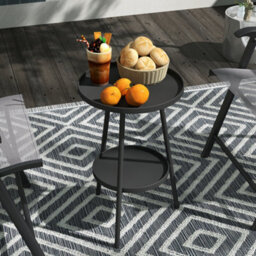 Outsunny Round Garden Table, 2-Tier Metal Patio Table Coffee Table, Black