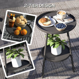 Outsunny Round Garden Table, 2-Tier Metal Patio Table Coffee Table, Black - thumbnail 4