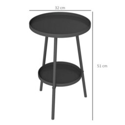 Outsunny Round Garden Table, 2-Tier Metal Patio Table Coffee Table, Black - thumbnail 3