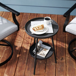 Outsunny Round Garden Table, 2-Tier Metal Patio Table Coffee Table, Black - thumbnail 7