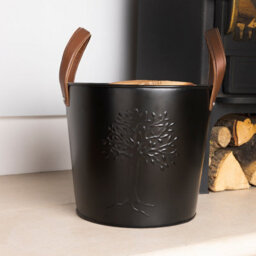 Charles Bentley Mulberry Small Leather Handle Log Bucket Iron Leather Black Matte Timeless Style - thumbnail 1