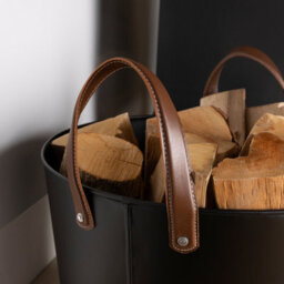 Charles Bentley Mulberry Small Leather Handle Log Bucket Iron Leather Black Matte Timeless Style - thumbnail 2