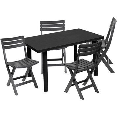 Urbn-Garden Urbngarden 5Pcs Plastic Outdoor Rectangle Anthracite Garden Dining Table & Foldable Chair Furniture Set - image 1