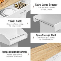 Kitchen Island Storage Trolley Rolling Cart Shelves Cupboard Cabinet Drawer Home - thumbnail 5