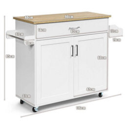 Kitchen Island Storage Trolley Rolling Cart Shelves Cupboard Cabinet Drawer Home - thumbnail 2