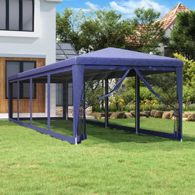 Berkfield Party Tent With 10 Mesh Sidewalls Blue 3X12 M Hdpe - image 1