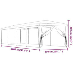 Berkfield Party Tent With 10 Mesh Sidewalls Blue 3X12 M Hdpe - thumbnail 7