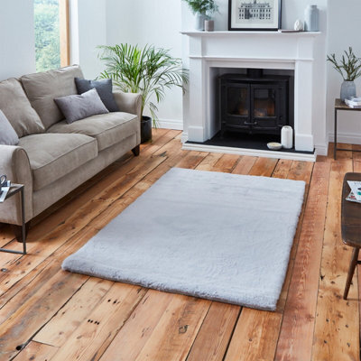 Silver Plain Shaggy Rug For Living Room Dinning Room Utility Room-120Cm X 170Cm (3Ft. 11In. X 5Ft. 6In.) - image 1