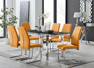 Furniturebox Uk Enna Black Glass Extending Dining Table And 6 Mustard Lorenzo Chairs - image 1