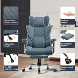 Comhoma Gaming Chair, Executive Office Desk Chair With Footrest Ergonomic Heavy Duty Lumbar Support Computer Chairs, Light Blue - thumbnail 5
