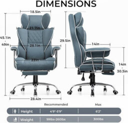 Comhoma Gaming Chair, Executive Office Desk Chair With Footrest Ergonomic Heavy Duty Lumbar Support Computer Chairs, Light Blue - thumbnail 2