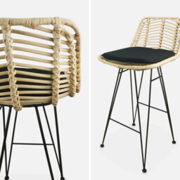 Sweeek - Pair Of Rattan Bar Stools 67Cm Cahya  Black 42X48X90 Cm - thumbnail 4
