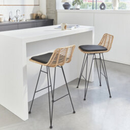 Sweeek - Pair Of Rattan Bar Stools 67Cm Cahya  Black 42X48X90 Cm