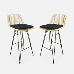 Sweeek - Pair Of Rattan Bar Stools 67Cm Cahya  Black 42X48X90 Cm - thumbnail 2