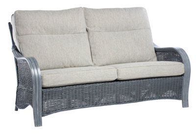 Desser Turin Grey 3 Seater Conservatory Sofa Real Cane Natural Rattan Indoor Sofa With Uk Sewn Cushions In Pebble Fabric - image 1