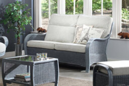 Desser Turin Grey 3 Seater Conservatory Sofa Real Cane Natural Rattan Indoor Sofa With Uk Sewn Cushions In Pebble Fabric - thumbnail 3