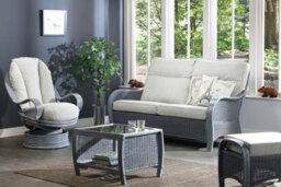 Desser Turin Grey 3 Seater Conservatory Sofa Real Cane Natural Rattan Indoor Sofa With Uk Sewn Cushions In Pebble Fabric - thumbnail 4
