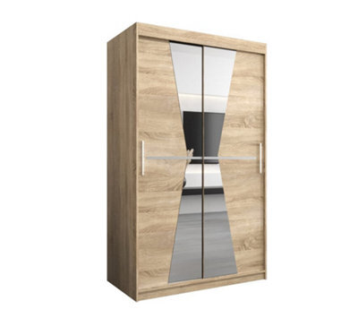 Arte Morocco Contemporary 2 Mirrored Sliding Door Wardrobe 5 Shelves 2 Rails Oak Sonoma Effect (H)2000mm (W)1200mm (D)620mm - image 1