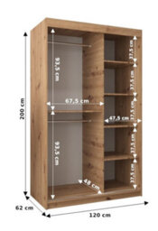 Arte Morocco Contemporary 2 Mirrored Sliding Door Wardrobe 5 Shelves 2 Rails Oak Sonoma Effect (H)2000mm (W)1200mm (D)620mm - thumbnail 4