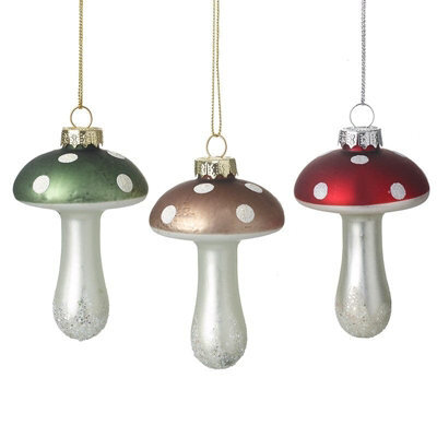 Heaven Sends Christmas - Set Of Three Glossy Toadstool Decorations, 9 X 5.5 Cm
