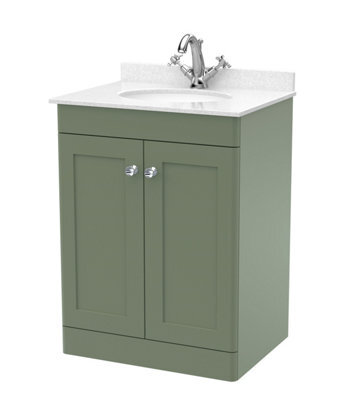 Balterley Swynnerton Traditional 2 Door Floor Standing Vanity Unit With Marble Basin, Satin Green, 600mm - image 1