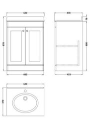 Balterley Swynnerton Traditional 2 Door Floor Standing Vanity Unit With Marble Basin, Satin Green, 600mm - thumbnail 2
