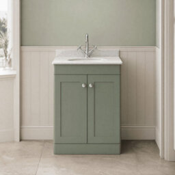 Balterley Swynnerton Traditional 2 Door Floor Standing Vanity Unit With Marble Basin, Satin Green, 600mm - thumbnail 2