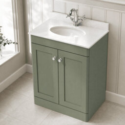 Balterley Swynnerton Traditional 2 Door Floor Standing Vanity Unit With Marble Basin, Satin Green, 600mm - thumbnail 3