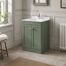 Balterley Swynnerton Traditional 2 Door Floor Standing Vanity Unit With Marble Basin, Satin Green, 600mm - thumbnail 4