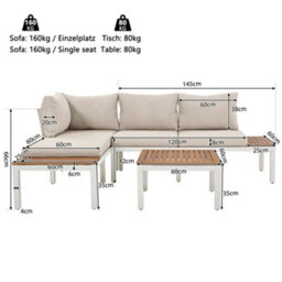 Matteo Compact Outdoor Garden Lounge Set With L-Shaped Sofa And Wooden Table, Beige - thumbnail 5