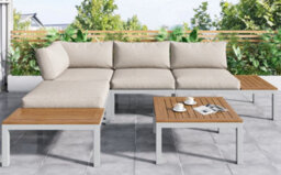 Matteo Compact Outdoor Garden Lounge Set With L-Shaped Sofa And Wooden Table, Beige - thumbnail 6