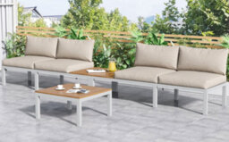 Matteo Compact Outdoor Garden Lounge Set With L-Shaped Sofa And Wooden Table, Beige - thumbnail 7