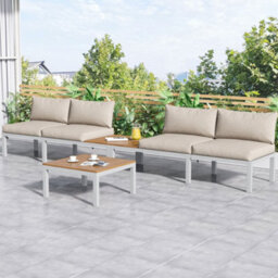Matteo Compact Outdoor Garden Lounge Set With L-Shaped Sofa And Wooden Table, Beige - thumbnail 2