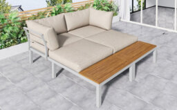 Matteo Compact Outdoor Garden Lounge Set With L-Shaped Sofa And Wooden Table, Beige - thumbnail 9