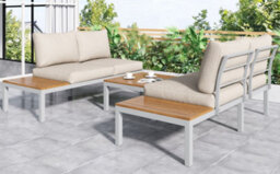 Matteo Compact Outdoor Garden Lounge Set With L-Shaped Sofa And Wooden Table, Beige - thumbnail 8
