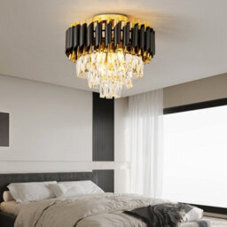 Harper Living Crystal Ceiling Light, Modern Chandelier Lighting With 3 Tiers Crystals, Black & Gold Finish, Semi Flush - thumbnail 3