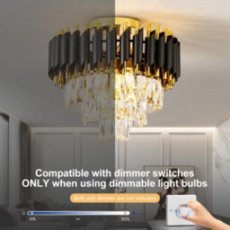 Harper Living Crystal Ceiling Light, Modern Chandelier Lighting With 3 Tiers Crystals, Black & Gold Finish, Semi Flush - thumbnail 2