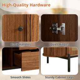 Btm Rattan Sideboard Cabinet, Sliding Doors, Drawers And Adjustable Shelves, Wood Effect Storage Cabinet - thumbnail 8