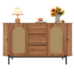 Btm Rattan Sideboard Cabinet, Sliding Doors, Drawers And Adjustable Shelves, Wood Effect Storage Cabinet - thumbnail 2