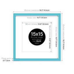 "15X15"" Turquoise Picture Frame - 15X15"" Square Frame With 13X13"" Mount For 15X15""/13X13"" Pictures Moderrn Style Thin Edge, 1 Pack" - thumbnail 2