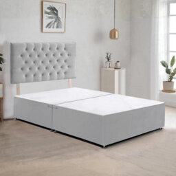 Silver Plush Fabric 4Ft6 Double Bed Frame With 20 Inch Chesterfiled Headboard And 2 Drawers - thumbnail 2