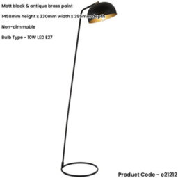 Loops Standing Floor & Table Lamp Set - Industrial Style Matt Black Antique Brass Frame Light - thumbnail 3