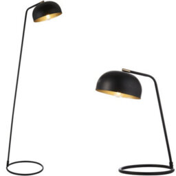 Loops Standing Floor & Table Lamp Set - Industrial Style Matt Black Antique Brass Frame Light