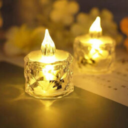 Set Of 12 Clear Faceted Led Tealights - Battery Powered Faux Light Up Flame-Free Candle Lights Home Decoration - Each H5 X 3.8Cm - thumbnail 4