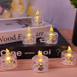 Set Of 12 Clear Faceted Led Tealights - Battery Powered Faux Light Up Flame-Free Candle Lights Home Decoration - Each H5 X 3.8Cm - thumbnail 7