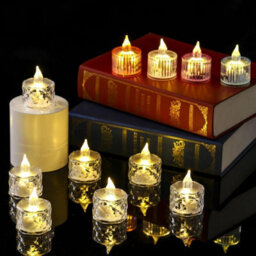 Set Of 12 Clear Faceted Led Tealights - Battery Powered Faux Light Up Flame-Free Candle Lights Home Decoration - Each H5 X 3.8Cm - thumbnail 6