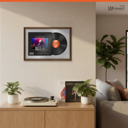 "AK Frames 25X17"" Walnut Classic Vinyl Record Frame With Silver Mount For 12 Inch Lp Cover & Disc - Overlapped Design" - thumbnail 5
