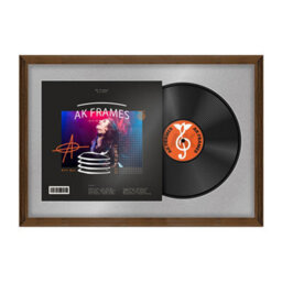 "AK Frames 25X17"" Walnut Classic Vinyl Record Frame With Silver Mount For 12 Inch Lp Cover & Disc - Overlapped Design"